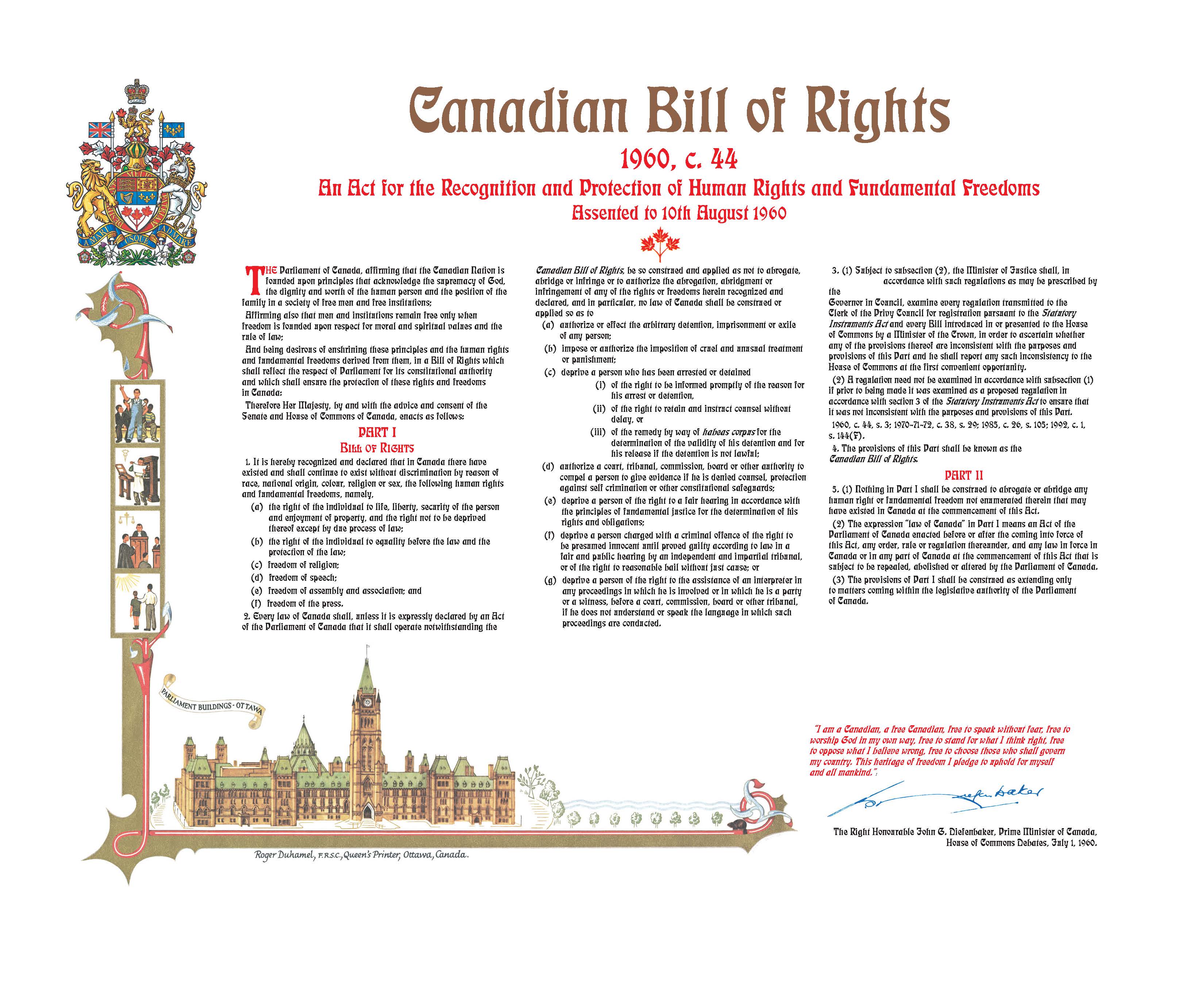 Image of the Canadian Bill of Rights Certificate